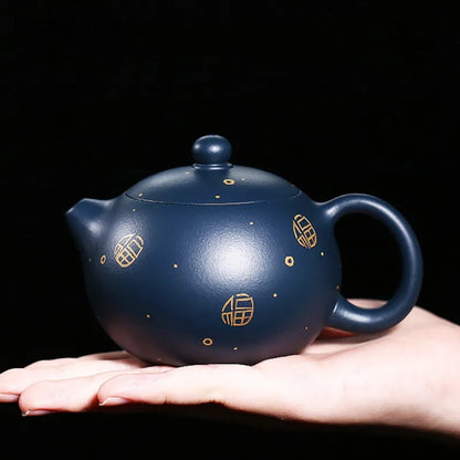 170ml Chinese Yixing Purple Clay Teapots Ball Shaped Infuser Xishi Tea Pot Raw Ore Dark Green Mud Kettle Handmade Zisha Tea Set