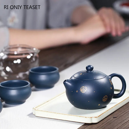 170ml Chinese Yixing Purple Clay Teapots Ball Shaped Infuser Xishi Tea Pot Raw Ore Dark Green Mud Kettle Handmade Zisha Tea Set