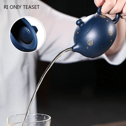 170ml Chinese Yixing Purple Clay Teapots Ball Shaped Infuser Xishi Tea Pot Raw Ore Dark Green Mud Kettle Handmade Zisha Tea Set