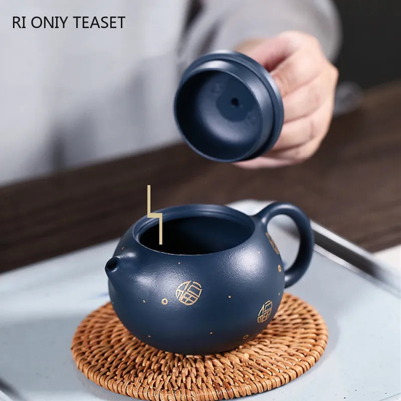 170ml Chinese Yixing Purple Clay Teapots Ball Shaped Infuser Xishi Tea Pot Raw Ore Dark Green Mud Kettle Handmade Zisha Tea Set