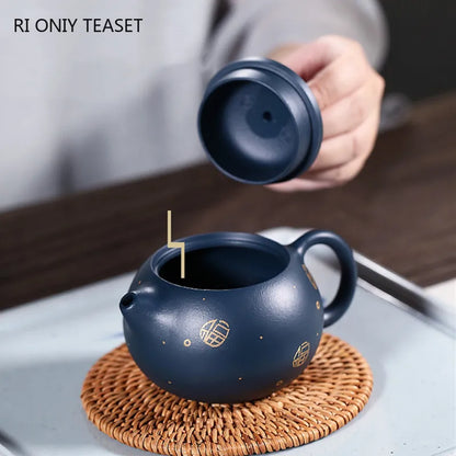 170ml Chinese Yixing Purple Clay Teapots Ball Shaped Infuser Xishi Tea Pot Raw Ore Dark Green Mud Kettle Handmade Zisha Tea Set
