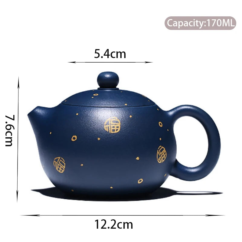 170ml Chinese Yixing Purple Clay Teapots Ball Shaped Infuser Xishi Tea Pot Raw Ore Dark Green Mud Kettle Handmade Zisha Tea Set