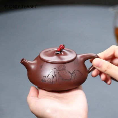 170ml Chinese Yixing Purple Clay Teapots Famous Artists Handmade Stone Scoop Tea Pot Beauty Kettle Authentic Zisha Tea Set