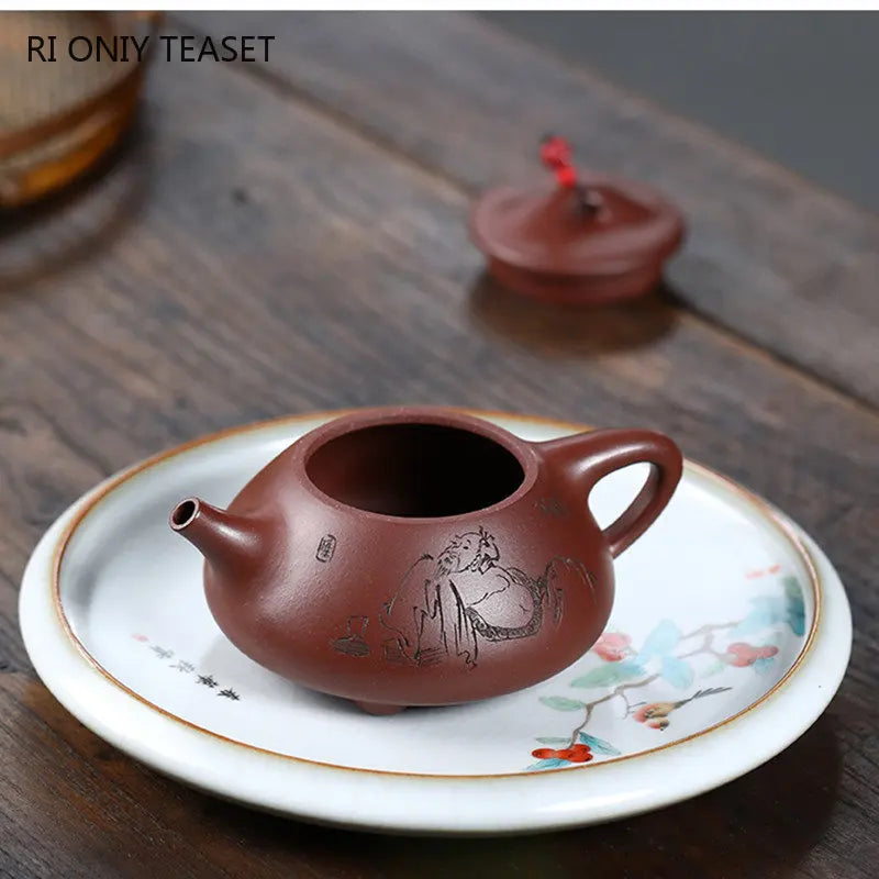 170ml Chinese Yixing Purple Clay Teapots Famous Artists Handmade Stone Scoop Tea Pot Beauty Kettle Authentic Zisha Tea Set
