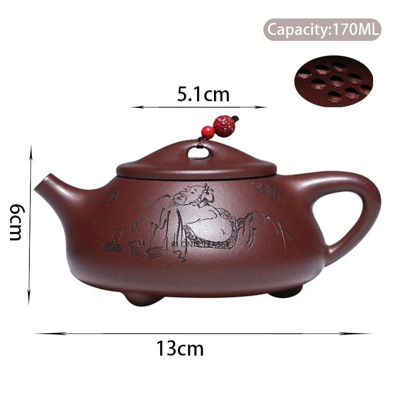 170ml Chinese Yixing Purple Clay Teapots Famous Artists Handmade Stone Scoop Tea Pot Beauty Kettle Authentic Zisha Tea Set