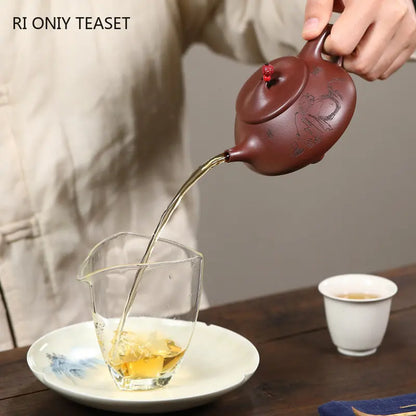 170ml Chinese Yixing Purple Clay Teapots Famous Artists Handmade Stone Scoop Tea Pot Beauty Kettle Authentic Zisha Tea Set
