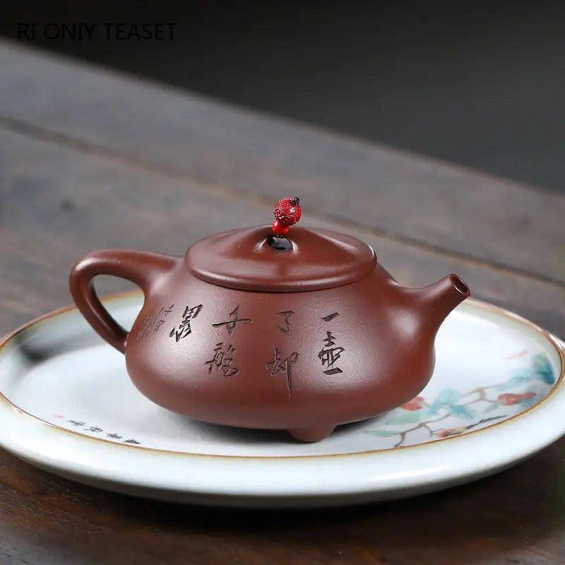 170ml Chinese Yixing Purple Clay Teapots Famous Artists Handmade Stone Scoop Tea Pot Beauty Kettle Authentic Zisha Tea Set