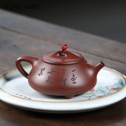 170ml Chinese Yixing Purple Clay Teapots Famous Artists Handmade Stone Scoop Tea Pot Beauty Kettle Authentic Zisha Tea Set