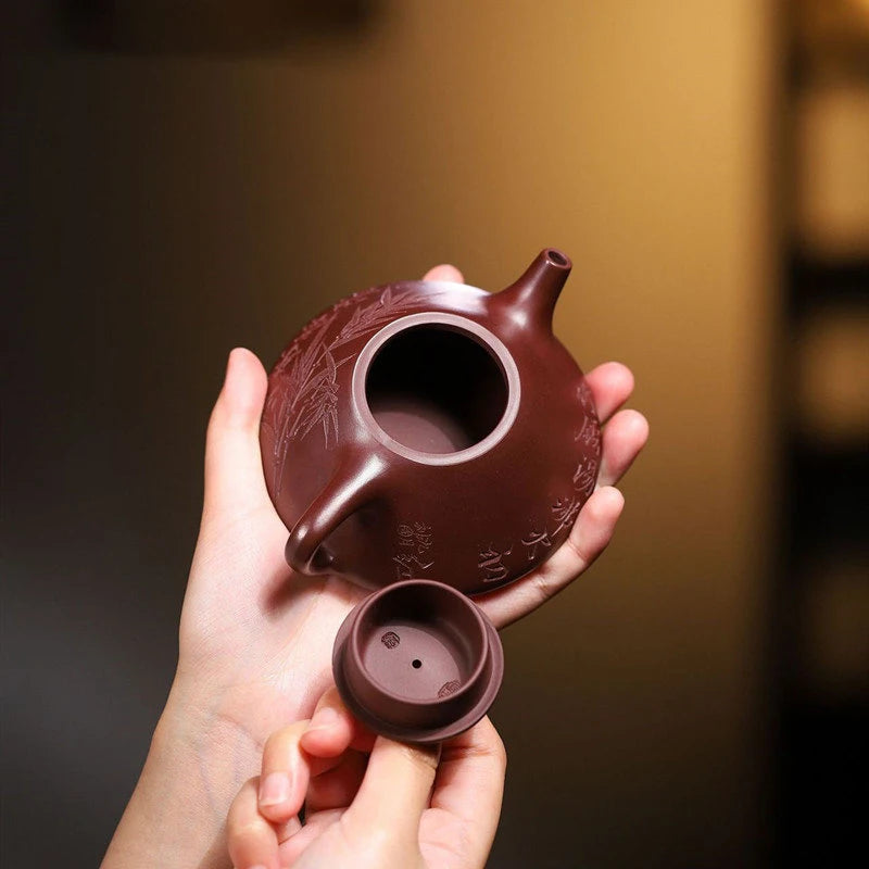 170ml Chinese Yixing Raw Ore Purple Clay Teapots Famous Artists Handmade Stone Scoop Tea Pot Beauty Kettle Zisha Tea Set Teaware