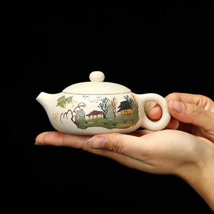 170ml Yixing Purple Sand Pot Pure Handmade Teapot Home Tea Set White Duan Mud Flat Xishi Kungfu Tea Set