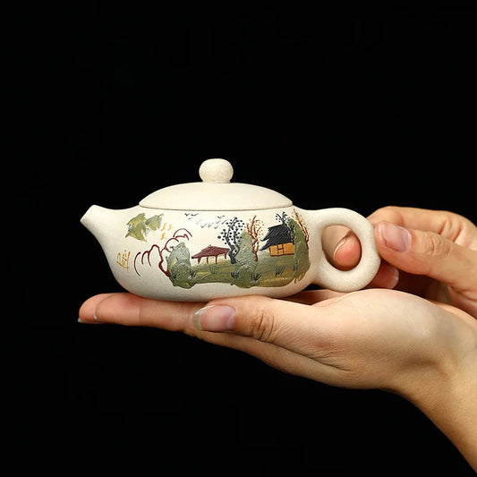 170ml Yixing Purple Sand Pot Pure Handmade Teapot Home Tea Set White Duan Mud Flat Xishi Kungfu Tea Set