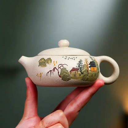170ml Yixing Purple Sand Pot Pure Handmade Teapot Home Tea Set White Duan Mud Flat Xishi Kungfu Tea Set