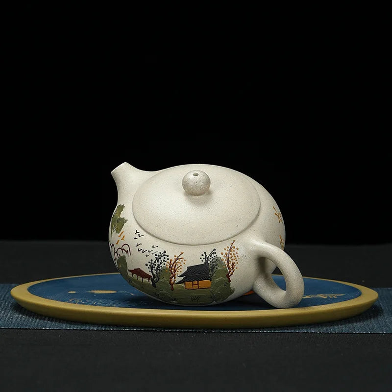 170ml Yixing Purple Sand Pot Pure Handmade Teapot Home Tea Set White Duan Mud Flat Xishi Kungfu Tea Set