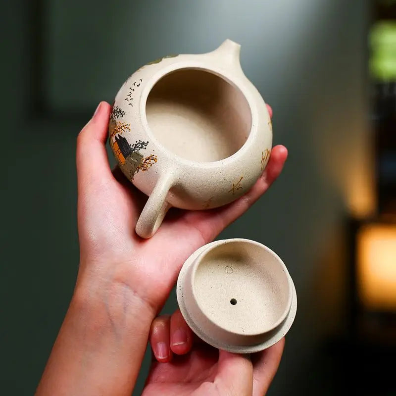170ml Yixing Purple Sand Pot Pure Handmade Teapot Home Tea Set White Duan Mud Flat Xishi Kungfu Tea Set