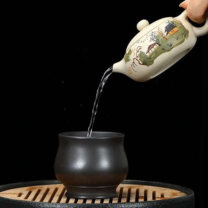 170ml Yixing Purple Sand Pot Pure Handmade Teapot Home Tea Set White Duan Mud Flat Xishi Kungfu Tea Set