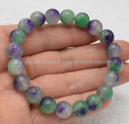 6/8/10/12/14Mm Natural Mixed Multicolor Jade Round Gemstone Beads Bracelet 7.5"