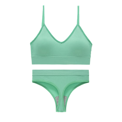 Women's Non Steel Ring Shockproof Sports Bra Gathering Back Yoga Thong Set