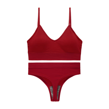 Women's Non Steel Ring Shockproof Sports Bra Gathering Back Yoga Thong Set