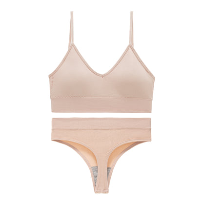 Women's Non Steel Ring Shockproof Sports Bra Gathering Back Yoga Thong Set