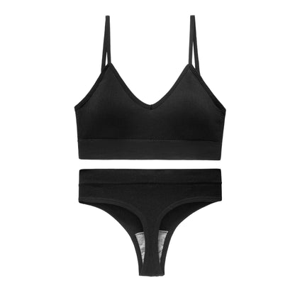 Women's Non Steel Ring Shockproof Sports Bra Gathering Back Yoga Thong Set