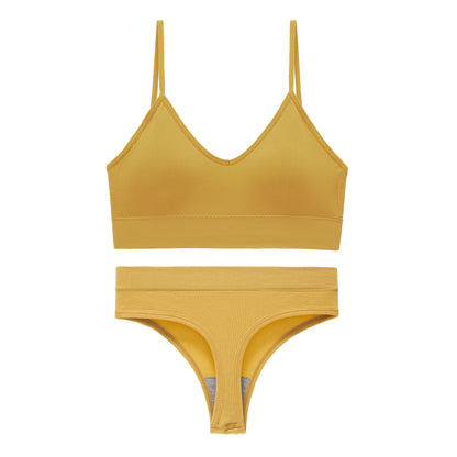 Women's Non Steel Ring Shockproof Sports Bra Gathering Back Yoga Thong Set