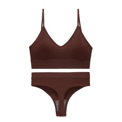 Women's Non Steel Ring Shockproof Sports Bra Gathering Back Yoga Thong Set
