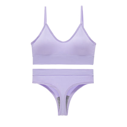 Women's Non Steel Ring Shockproof Sports Bra Gathering Back Yoga Thong Set