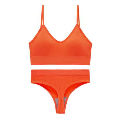 Women's Non Steel Ring Shockproof Sports Bra Gathering Back Yoga Thong Set
