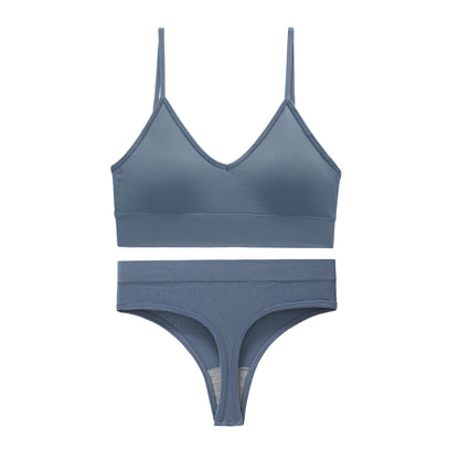 Women's Non Steel Ring Shockproof Sports Bra Gathering Back Yoga Thong Set