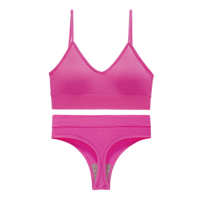 Women's Non Steel Ring Shockproof Sports Bra Gathering Back Yoga Thong Set