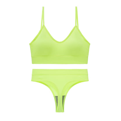 Women's Non Steel Ring Shockproof Sports Bra Gathering Back Yoga Thong Set