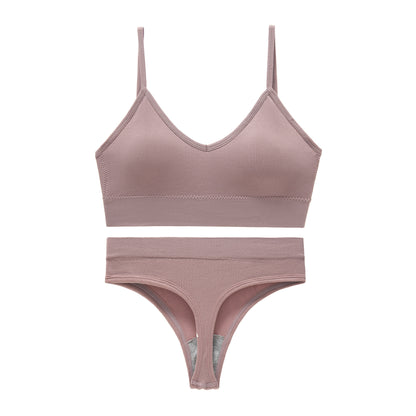 Women's Non Steel Ring Shockproof Sports Bra Gathering Back Yoga Thong Set