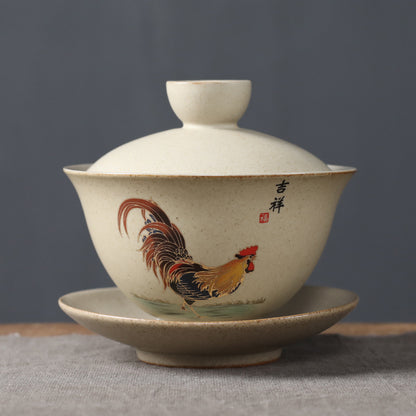 Gaiwan Vintage Tea Maker Stoneware Bowl Ceramic Tea Bowl Kung Fu Tea Set Rooster