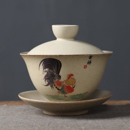 Gaiwan Vintage Tea Maker Stoneware Bowl Ceramic Tea Bowl Kung Fu Tea Set Rooster