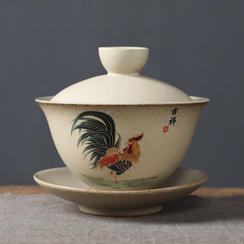 Gaiwan Vintage Tea Maker Stoneware Bowl Ceramic Tea Bowl Kung Fu Tea Set Rooster