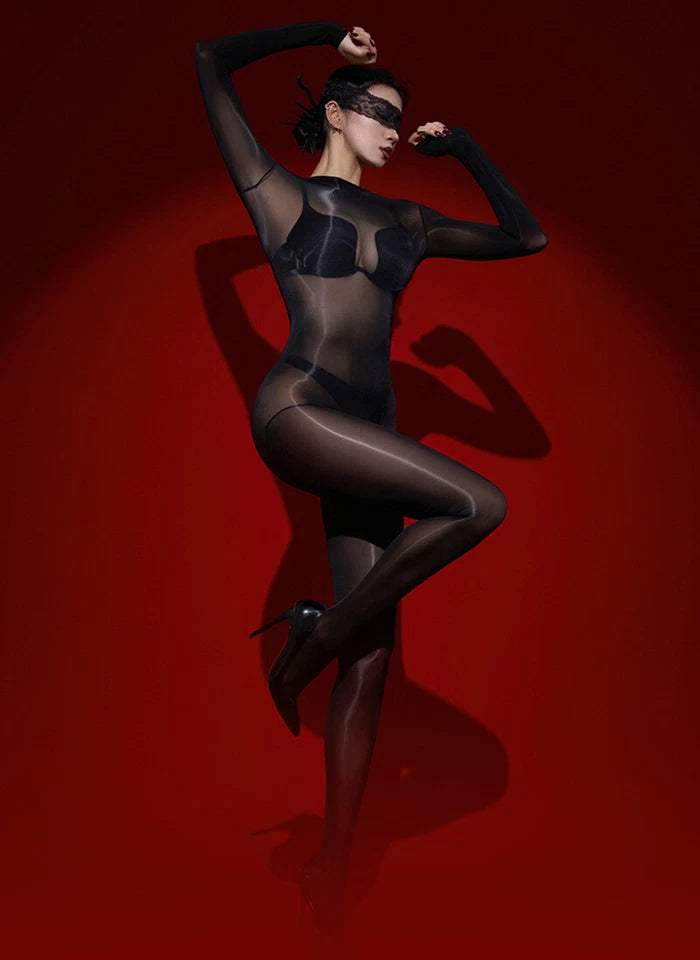 Unisex Oil Shiny Bodysuit Glossy Transparent Seamless Full Bodystocking Jumpsuit