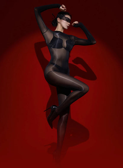 Unisex Oil Shiny Bodysuit Glossy Transparent Seamless Full Bodystocking Jumpsuit