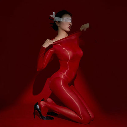 Unisex Oil Shiny Bodysuit Glossy Transparent Seamless Full Bodystocking Jumpsuit