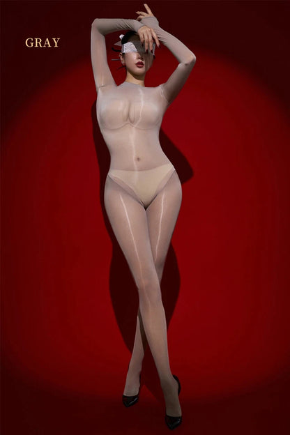 Unisex Oil Shiny Bodysuit Glossy Transparent Seamless Full Bodystocking Jumpsuit