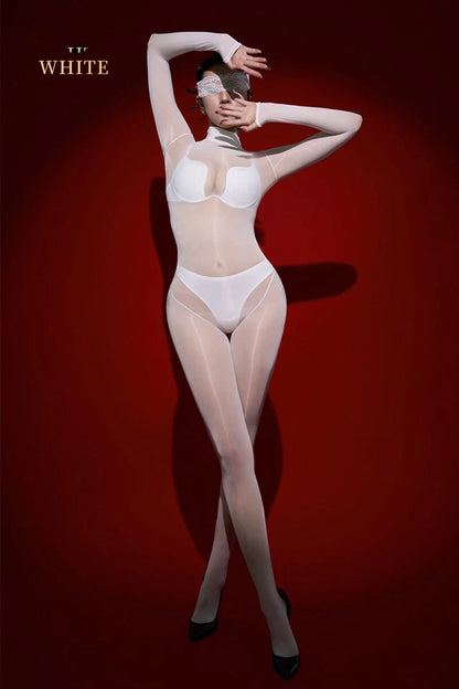 Unisex Oil Shiny Bodysuit Glossy Transparent Seamless Full Bodystocking Jumpsuit