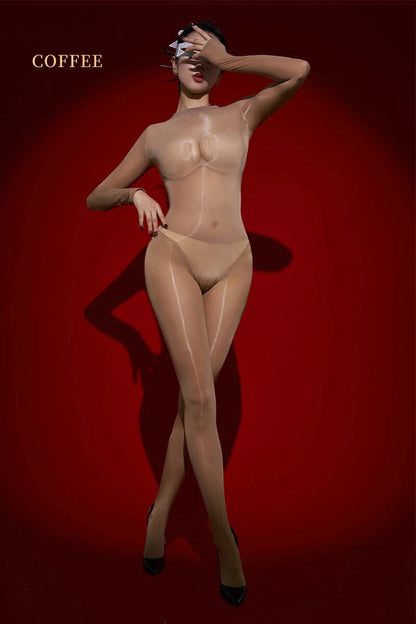 Unisex Oil Shiny Bodysuit Glossy Transparent Seamless Full Bodystocking Jumpsuit