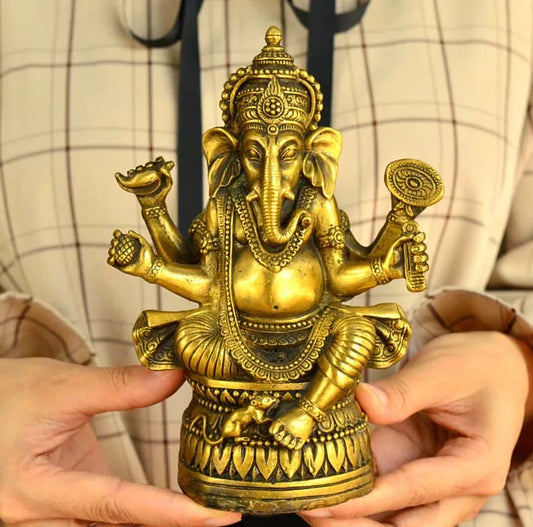 17CM Large #  Asia India Thailand Greco-Buddhist HOME CAR Talisman Protection Retro bronze Ganesha God of wealth Buddha statue