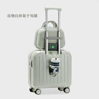 18/20 Inch Suitcase Boarding Multifunctional Travel Suitcase Student Password Trolley Case Rolling Luggage Bag with Cup holder