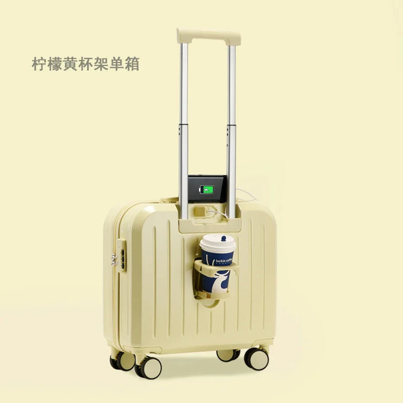 18/20 Inch Suitcase Boarding Multifunctional Travel Suitcase Student Password Trolley Case Rolling Luggage Bag with Cup holder