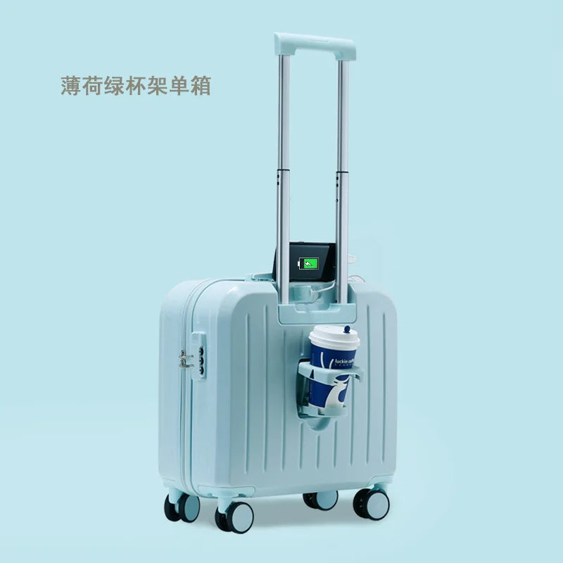 18/20 Inch Suitcase Boarding Multifunctional Travel Suitcase Student Password Trolley Case Rolling Luggage Bag with Cup holder