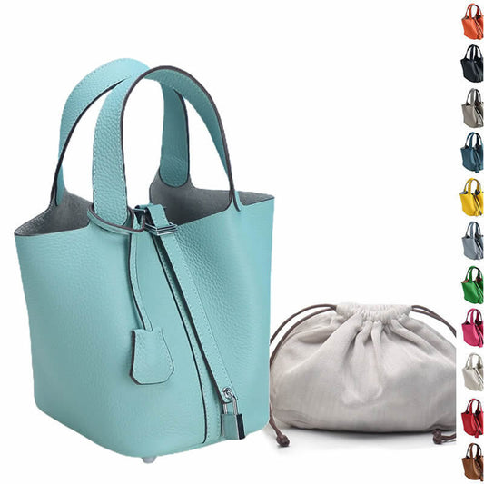 (18/22cm) Real Leather Tote Bucket Bag Basket Purse w/ Drawstring Pouch Fashion Buy Our Tea