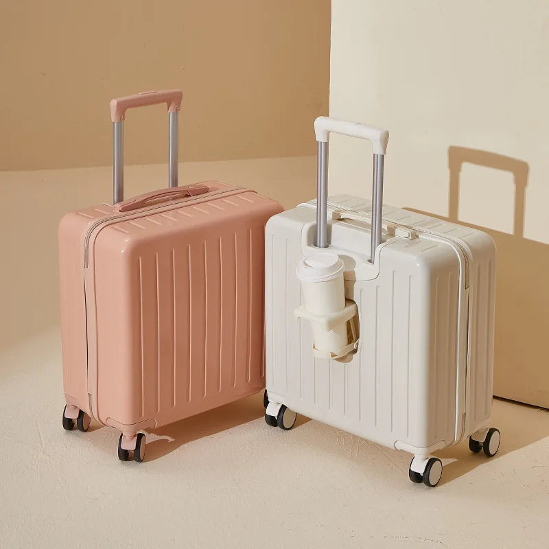 18 Inch Suitcase Boarding Multifunctional Travel Suitcase Student Password Trolley Case Rolling Luggage Bag with Cup holder