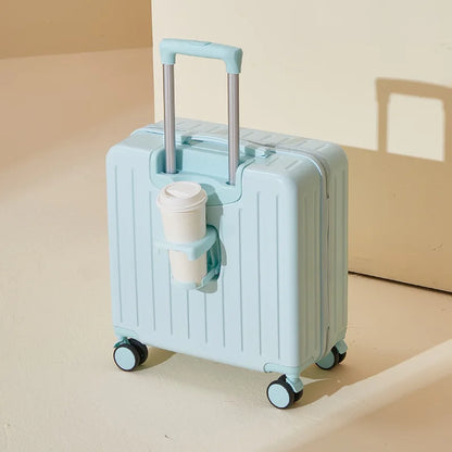 18 Inch Suitcase Boarding Multifunctional Travel Suitcase Student Password Trolley Case Rolling Luggage Bag with Cup holder