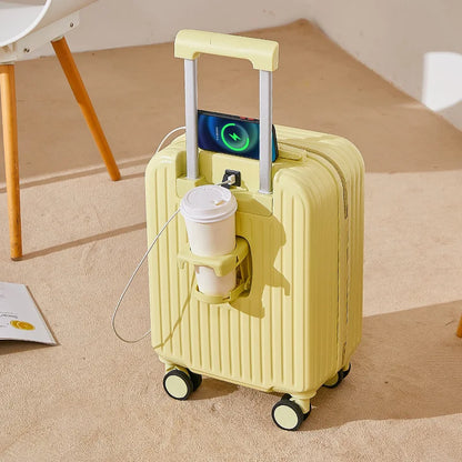 18 Inch Travel Suitcase Multifunctional Suitcase Boarding box Student Trolley Password Case Rolling Luggage Bag with Cup holder