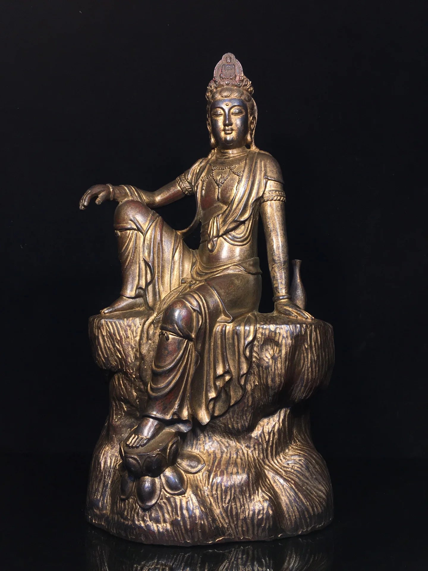 18"Tibet Temple Collection Old Bronze Cinnabar Mud gold Free Guanyin Bodhisattva Buddha Avalokitesvara Worship Hall Town house